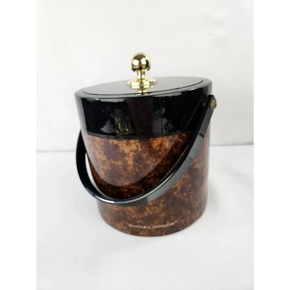 Vintage 1970s ice bucket Morgan Designs Brass Color Hardware Barware Bar USA